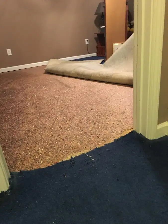 Carpet pad removal revealing water damage during Drying & Dehumidification in Sahuarita